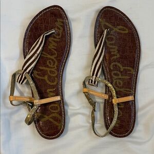 Sam Edelman Tan and Gold Strappy Sandals